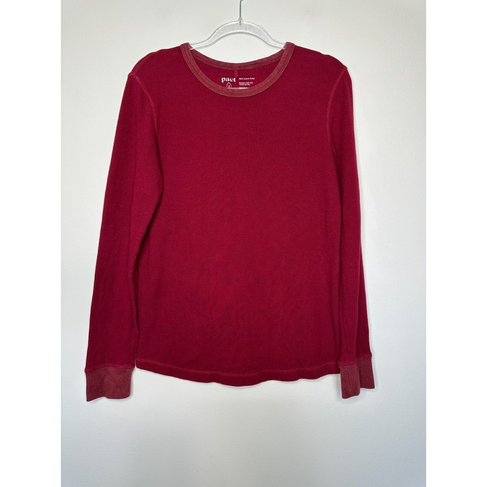 Pact Crew Neck Waffle Knit Top Size M Red Long‎ Sleeve Organic Cotton